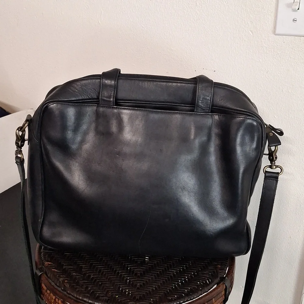 Eddie Bauer VTG Leather School Messenger Utility Briefcase Black Shoulder Bag